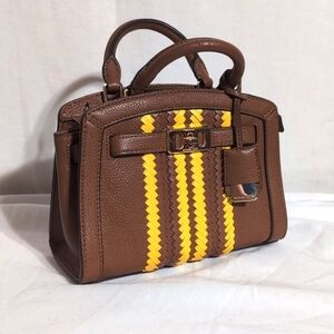 Michael Kors Karson XS Satchel Brown Pebbled Leather Lugg/Citrus Braided Front